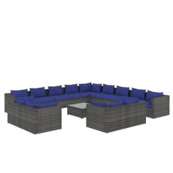 vidaXL 14-tlg. Garten-Lounge-Set mit Kissen Grau Poly Rattan