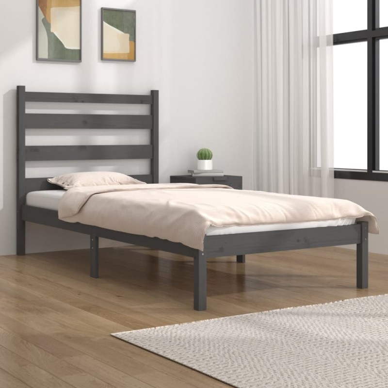 vidaXL Massivholzbett Grau Kiefer 90x190 cm