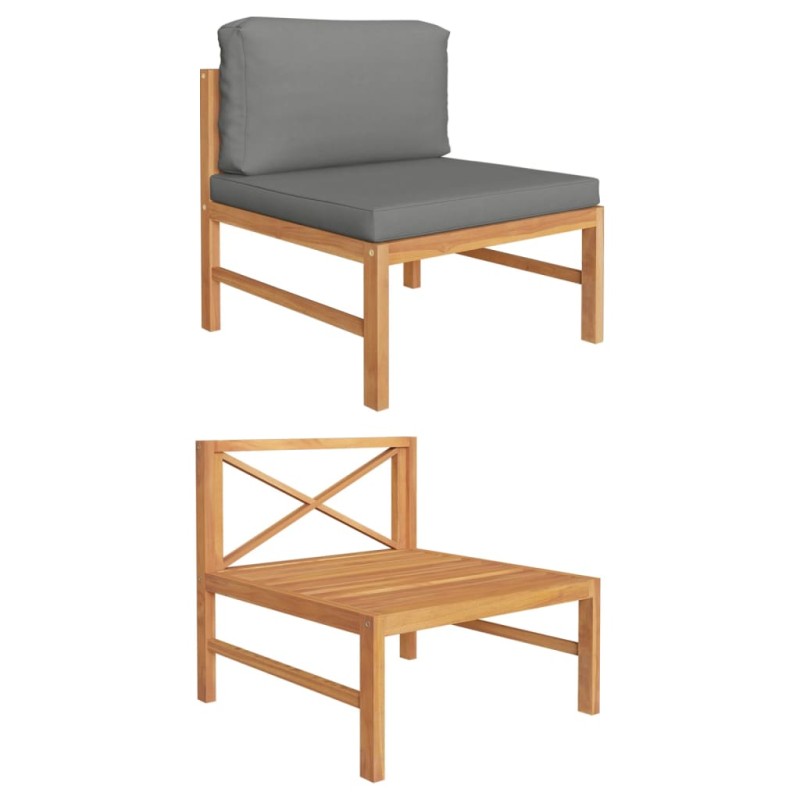 Mittelsofa mit Dunkelgrauen Kissen Massivholz Teak Mittelsofa mit Dunkelgrauen Kissen Massivholz Teak