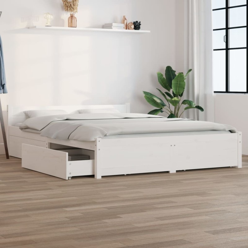 vidaXL Bett mit Schubladen Weiß 135x190 cm vidaXL Bett mit Schubladen Weiß 135x190 cm