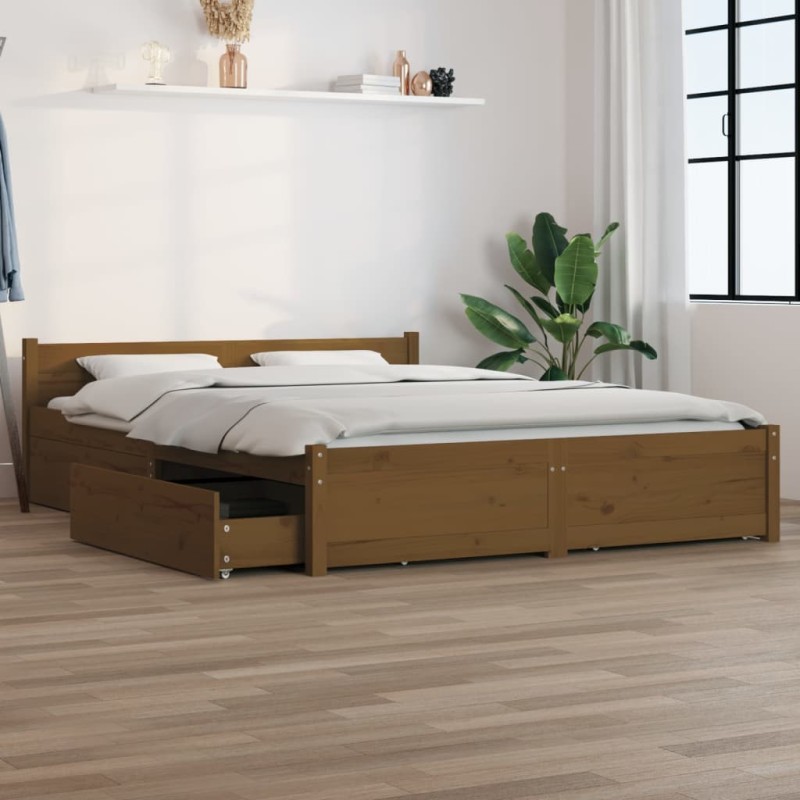vidaXL Bett mit Schubladen Honigbraun 140x200 cm vidaXL Bett mit Schubladen Honigbraun 140x200 cm
