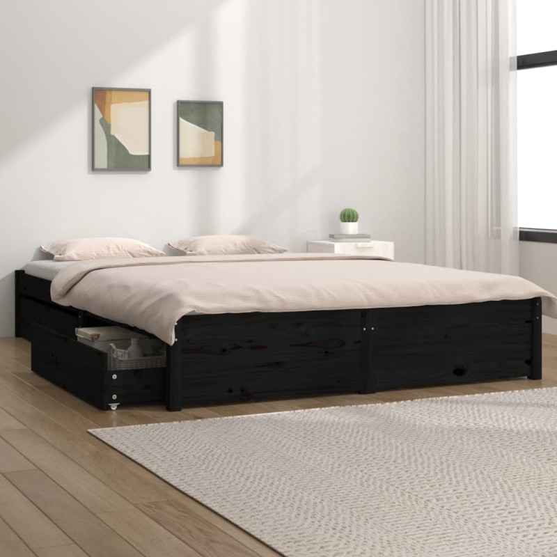 vidaXL Bett mit Schubladen Schwarz 150x200 cm vidaXL Bett mit Schubladen Schwarz 150x200 cm