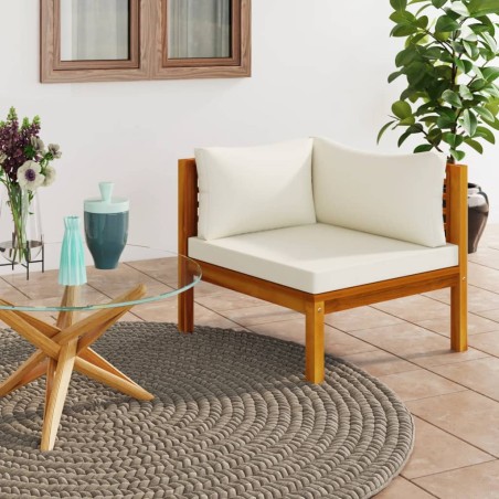 vidaXL Modulares Ecksofa mit Cremeweißen Kissen Akazienholz