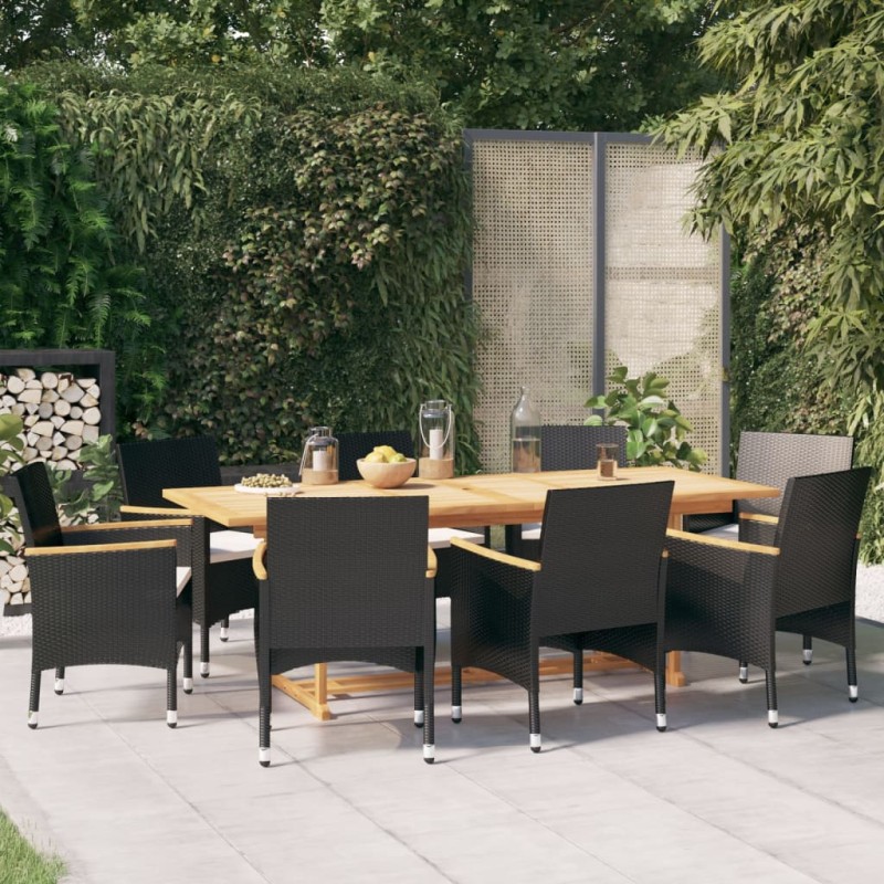 vidaXL 9-tlg. Garten-Essgruppe mit Kissen Schwarz vidaXL 9-tlg. Garten-Essgruppe mit Kissen Schwarz