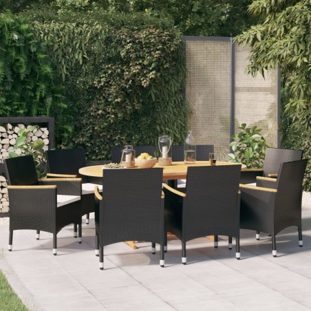 vidaXL 9-tlg. Garten-Essgruppe mit Kissen Schwarz