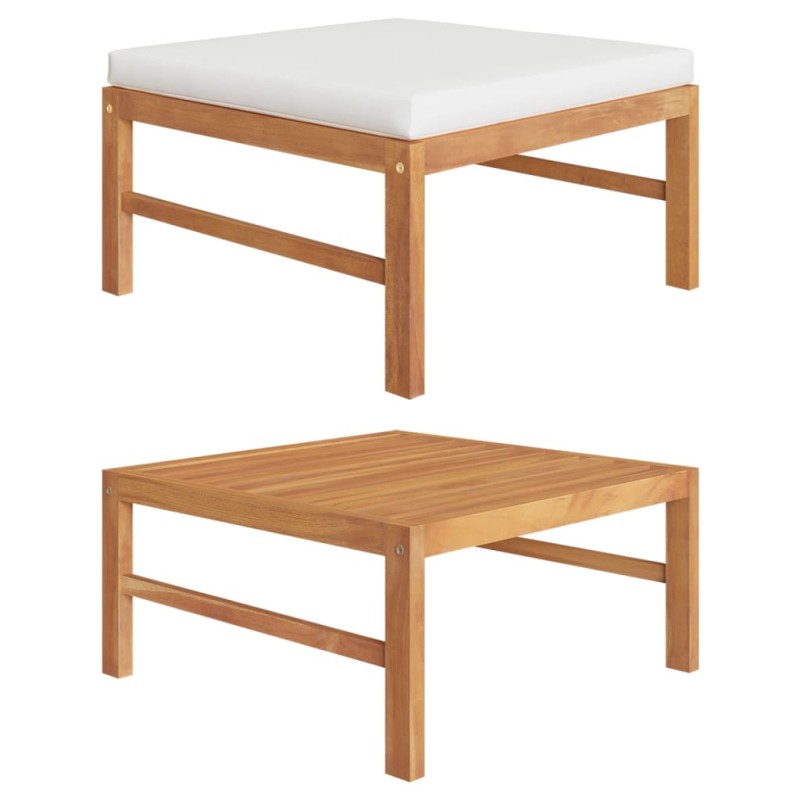 Fußhocker mit Creme Kissen Massivholz Teak Fußhocker mit Creme Kissen Massivholz Teak