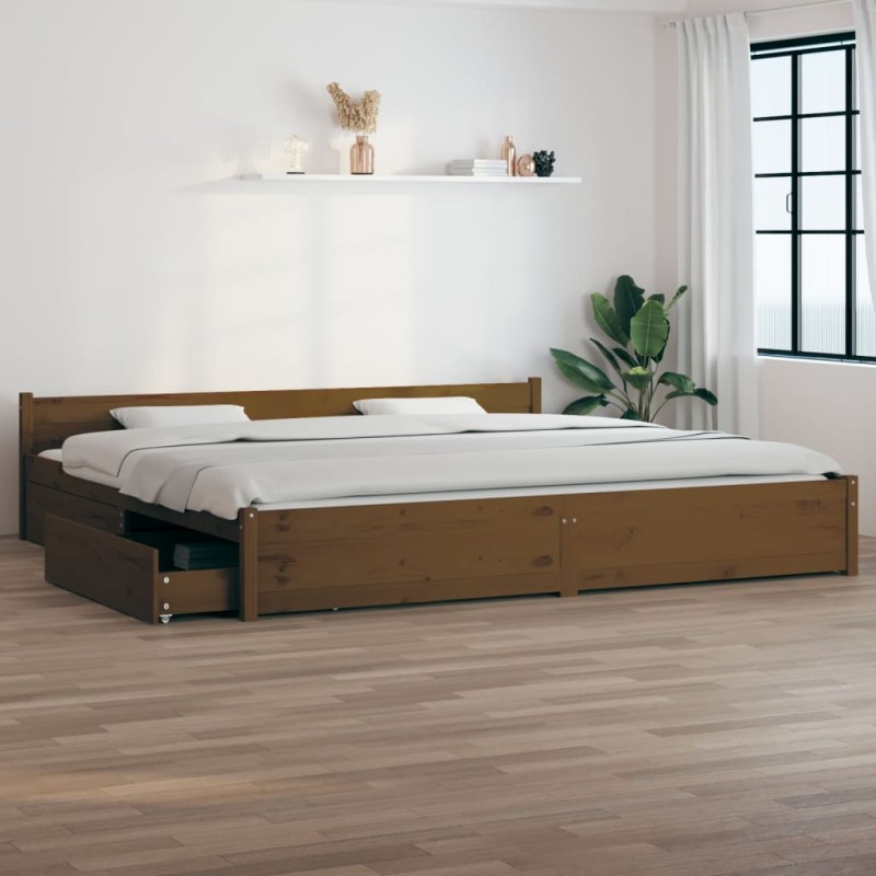 vidaXL Bett mit Schubladen Honigbraun 200x200 cm vidaXL Bett mit Schubladen Honigbraun 200x200 cm