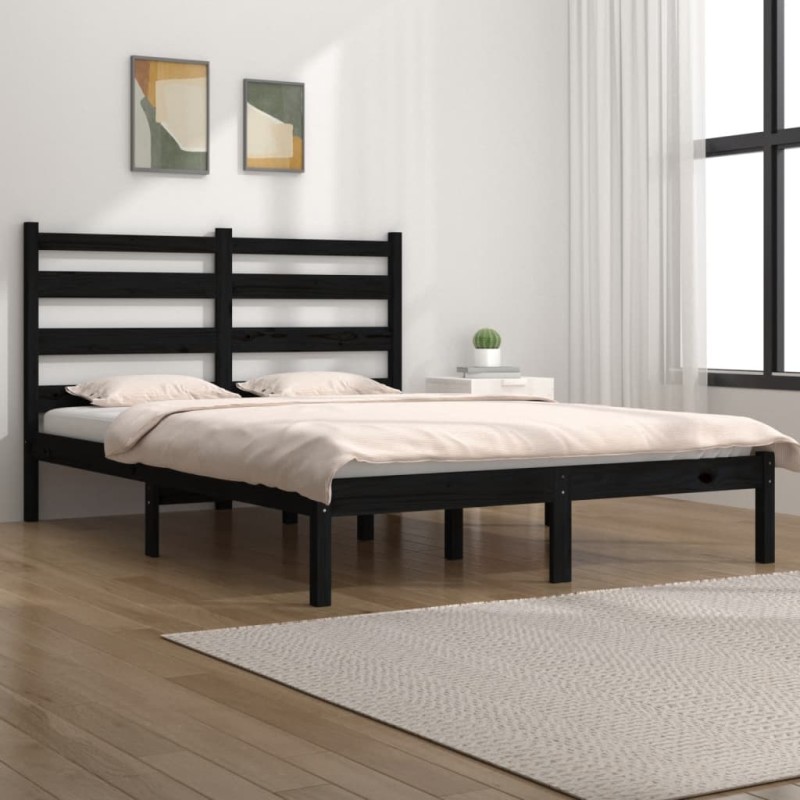 vidaXL Massivholzbett Schwarz Kiefer 135x190 cm vidaXL Massivholzbett Schwarz Kiefer 135x190 cm