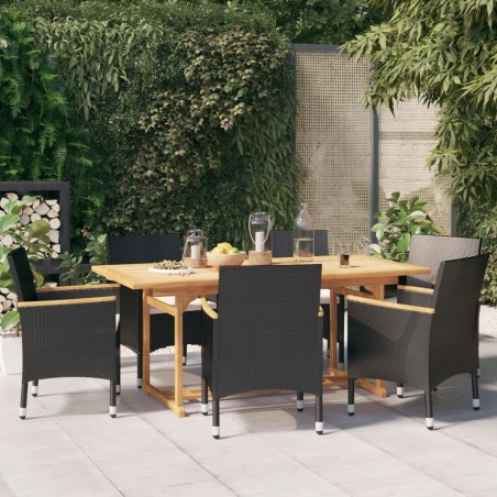 vidaXL 7-tlg. Garten-Essgruppe mit Kissen Schwarz