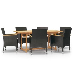 vidaXL 7-tlg. Garten-Essgruppe mit Kissen Schwarz
