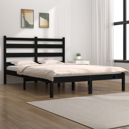 vidaXL Massivholzbett Schwarz Kiefer 200x200 cm