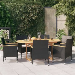 vidaXL 7-tlg. Garten-Essgruppe mit Kissen Schwarz