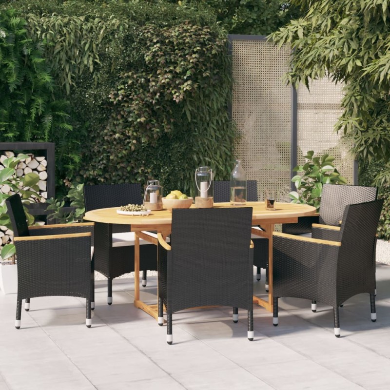 vidaXL 7-tlg. Garten-Essgruppe mit Kissen Schwarz vidaXL 7-tlg. Garten-Essgruppe mit Kissen Schwarz