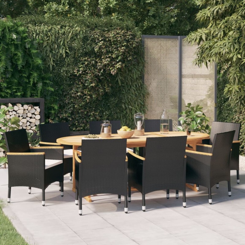 vidaXL 9-tlg. Garten-Essgruppe mit Kissen Schwarz vidaXL 9-tlg. Garten-Essgruppe mit Kissen Schwarz