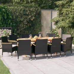 vidaXL 11-tlg. Garten-Essgruppe mit Kissen Schwarz