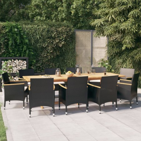 vidaXL 11-tlg. Garten-Essgruppe mit Kissen Schwarz