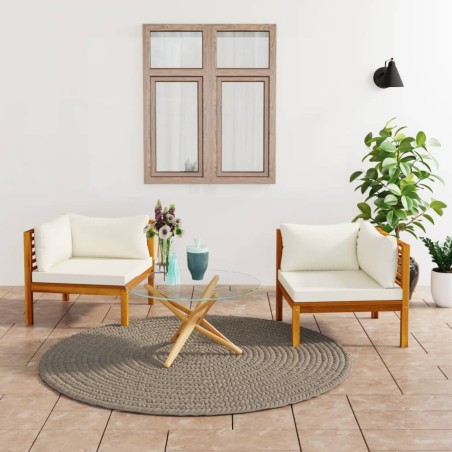 vidaXL Ecksofas 2 Stk. mit Cremeweißen Kissen Massivholz Akazie
