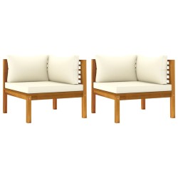 vidaXL Ecksofas 2 Stk. mit Cremeweißen Kissen Massivholz Akazie