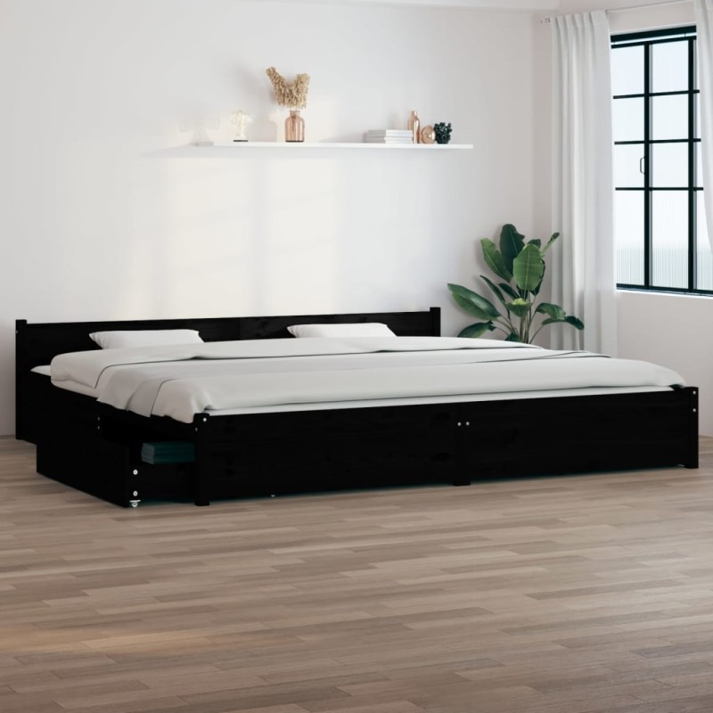 vidaXL Bett mit Schubladen Schwarz 180x200 cm vidaXL Bett mit Schubladen Schwarz 180x200 cm