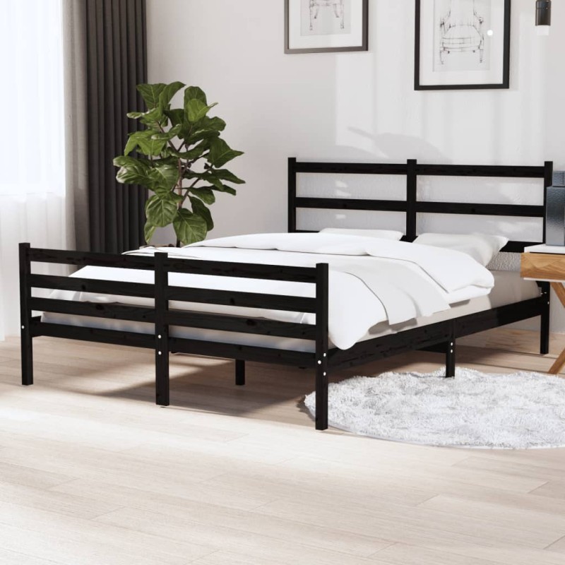 vidaXL Massivholzbett Schwarz Kiefer 135x190 cm vidaXL Massivholzbett Schwarz Kiefer 135x190 cm
