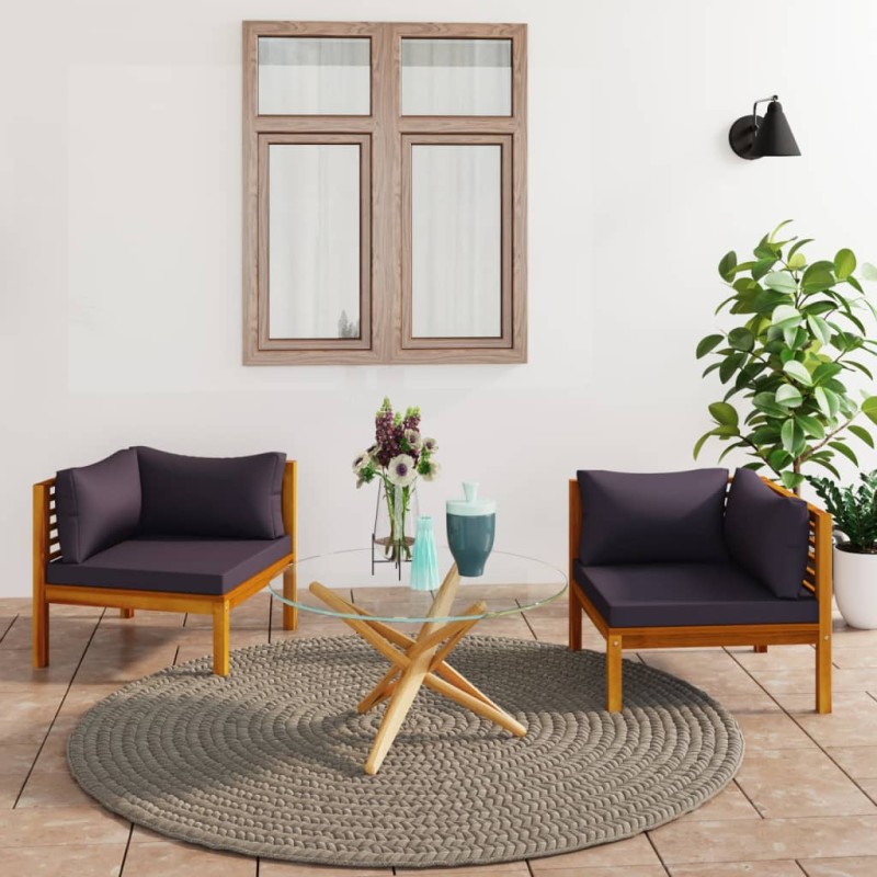 Ecksofas 2 Stk. mit Dunkelgrauen Kissen Massivholz Teak Ecksofas 2 Stk. mit Dunkelgrauen Kissen Massivholz Teak