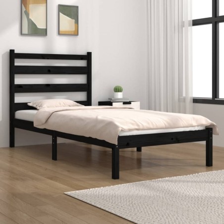 vidaXL Massivholzbett Schwarz Kiefer 100x200 cm