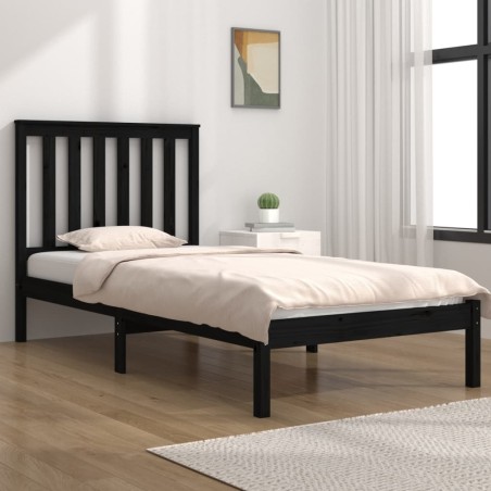 vidaXL Massivholzbett Schwarz Kiefer 90x190 cm
