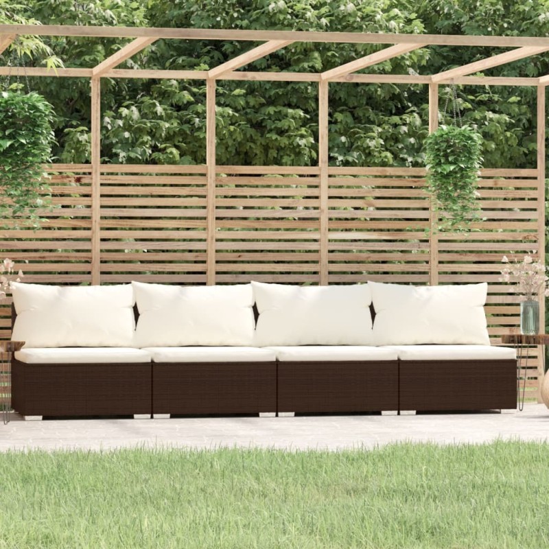 vidaXL 4-Sitzer-Sofa mit Kissen Braun Poly Rattan vidaXL 4-Sitzer-Sofa mit Kissen Braun Poly Rattan