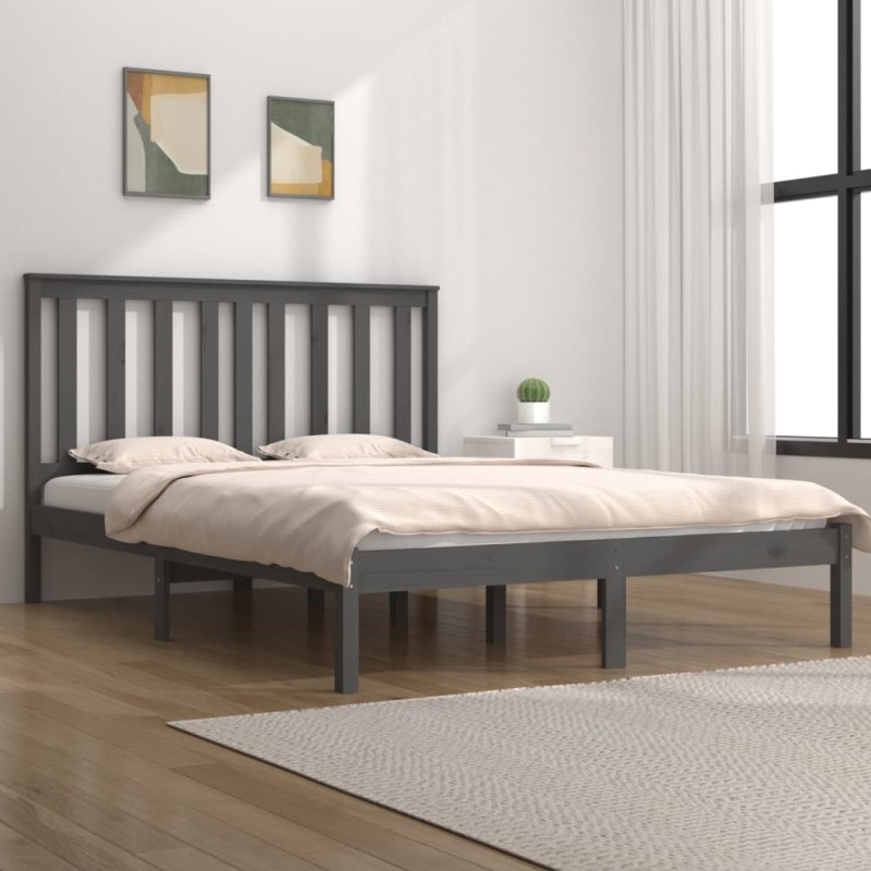 vidaXL Massivholzbett Grau Kiefer 140x190 cm