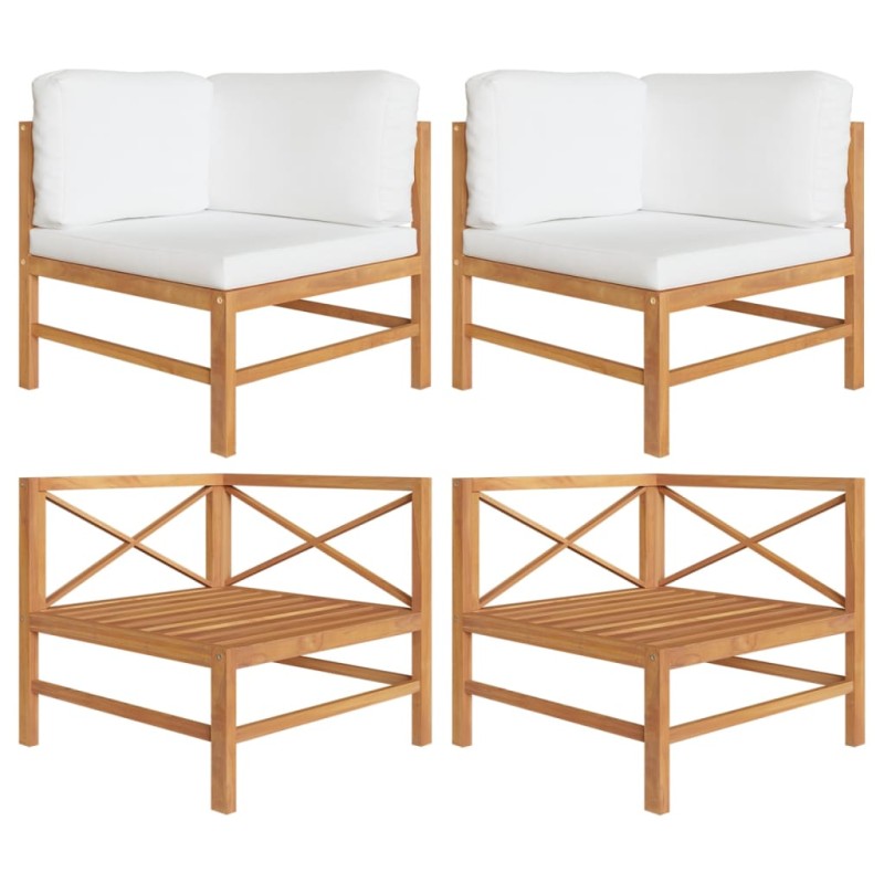 vidaXL Ecksofas 2 Stk. mit Creme Kissen Massivholz Teak vidaXL Ecksofas 2 Stk. mit Creme Kissen Massivholz Teak