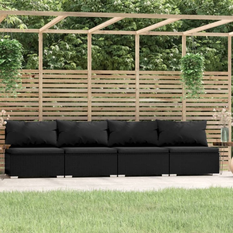 vidaXL 4-Sitzer Sofa mit Kissen Schwarz Poly Rattan vidaXL 4-Sitzer Sofa mit Kissen Schwarz Poly Rattan