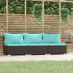 vidaXL 3-Sitzer-Sofa mit Auflagen Schwarz Poly Rattan