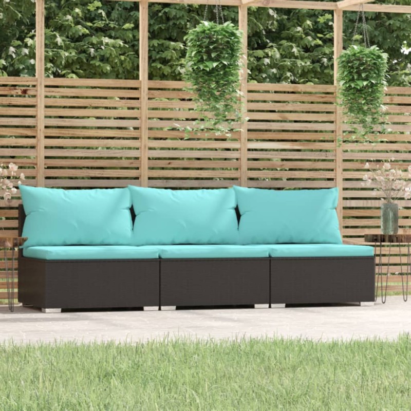 vidaXL 3-Sitzer-Sofa mit Auflagen Schwarz Poly Rattan vidaXL 3-Sitzer-Sofa mit Auflagen Schwarz Poly Rattan