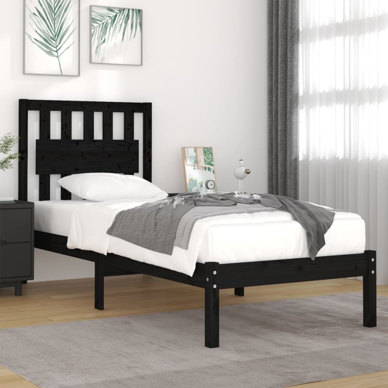 vidaXL Massivholzbett Schwarz Kiefer 90x200 cm vidaXL Massivholzbett Schwarz Kiefer 90x200 cm