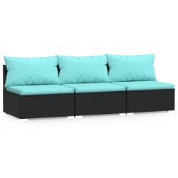 vidaXL 3-Sitzer-Sofa mit Auflagen Schwarz Poly Rattan