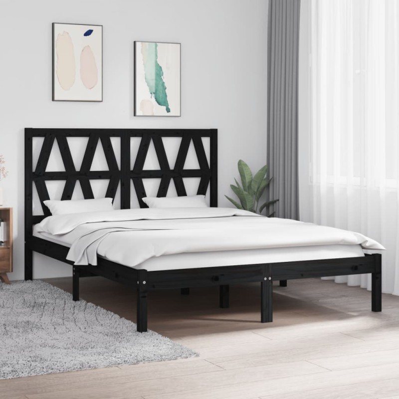 vidaXL Massivholzbett Schwarz Kiefer 140x190 cm vidaXL Massivholzbett Schwarz Kiefer 140x190 cm