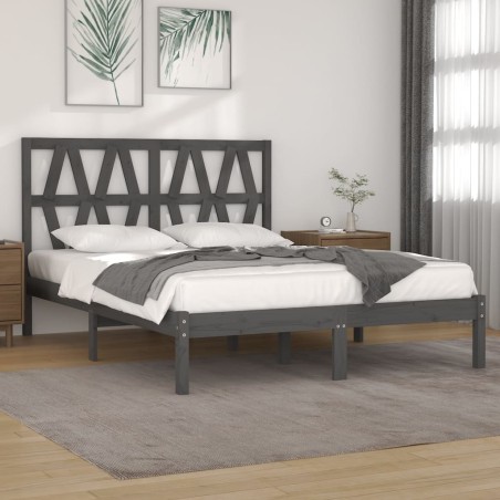 vidaXL Massivholzbett Grau Kiefer 135x190 cm