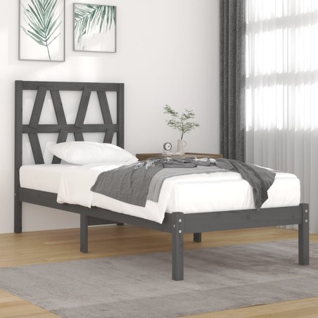 vidaXL Massivholzbett Grau Kiefer 90x190 cm