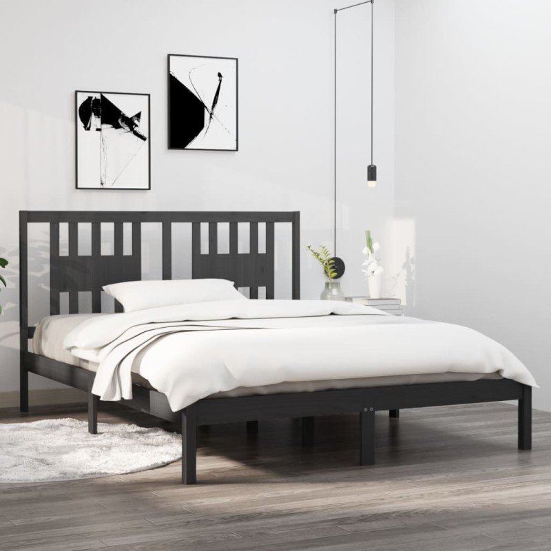 vidaXL Massivholzbett Grau Kiefer 160x200 cm vidaXL Massivholzbett Grau Kiefer 160x200 cm