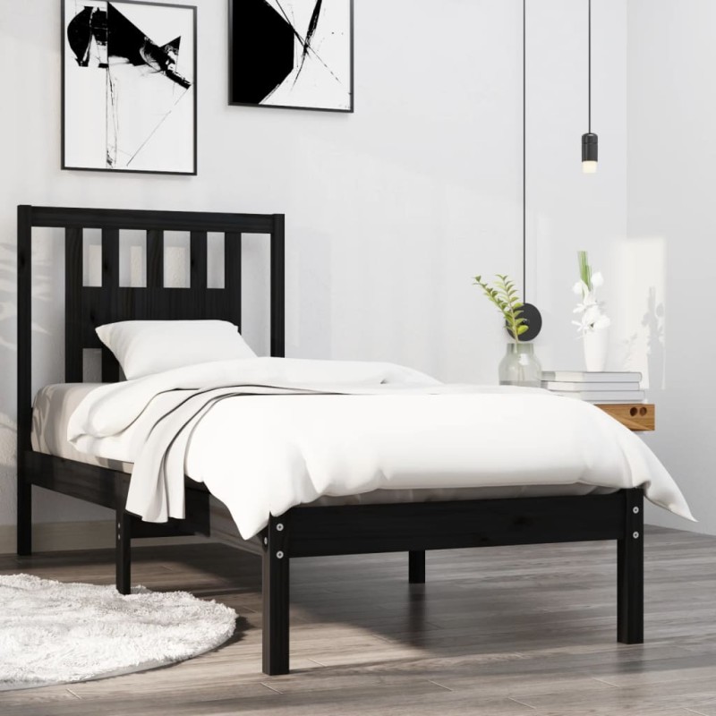 vidaXL Massivholzbett Schwarz 75x190 cm vidaXL Massivholzbett Schwarz 75x190 cm
