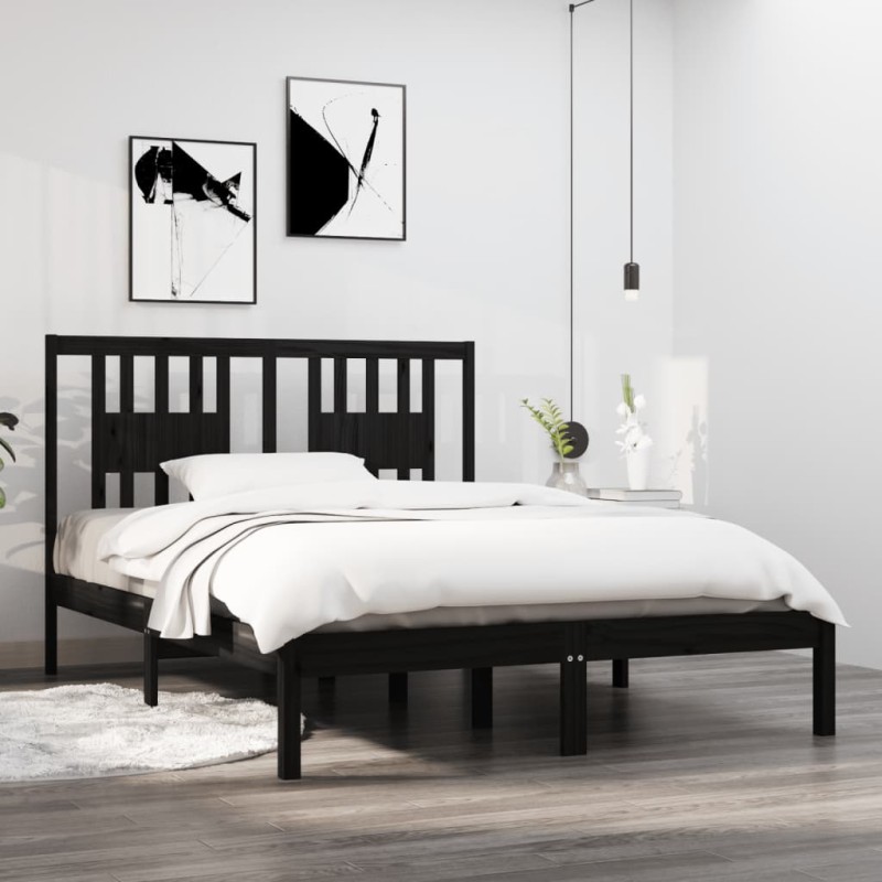 vidaXL Massivholzbett Schwarz 135x190 cm vidaXL Massivholzbett Schwarz 135x190 cm