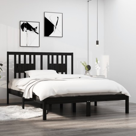 vidaXL Massivholzbett Schwarz 135x190 cm