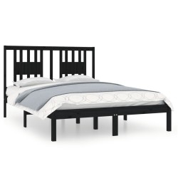 vidaXL Massivholzbett Schwarz 135x190 cm