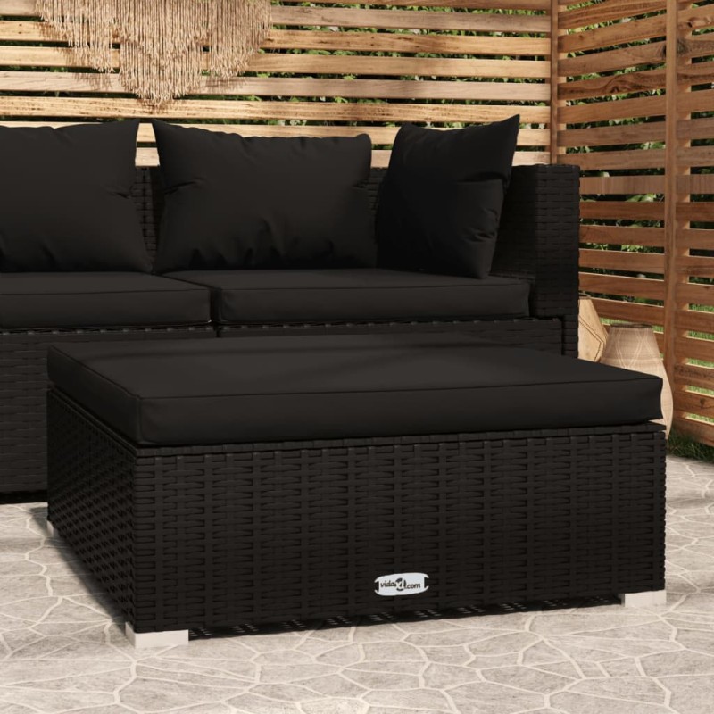 Gartenhocker mit Kissen Schwarz 70x70x30 cm Poly Rattan Gartenhocker mit Kissen Schwarz 70x70x30 cm Poly Rattan