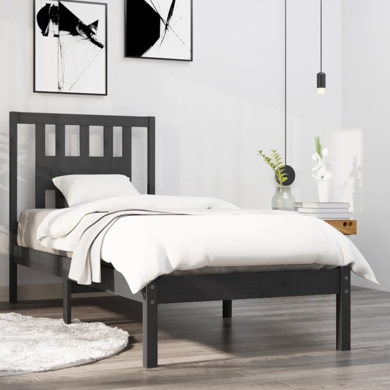 vidaXL Massivholzbett Grau 90x190 cm vidaXL Massivholzbett Grau 90x190 cm