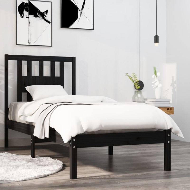 vidaXL Massivholzbett Schwarz 90x190 cm vidaXL Massivholzbett Schwarz 90x190 cm