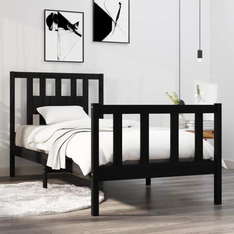 vidaXL Massivholzbett Schwarz 90x190 cm vidaXL Massivholzbett Schwarz 90x190 cm
