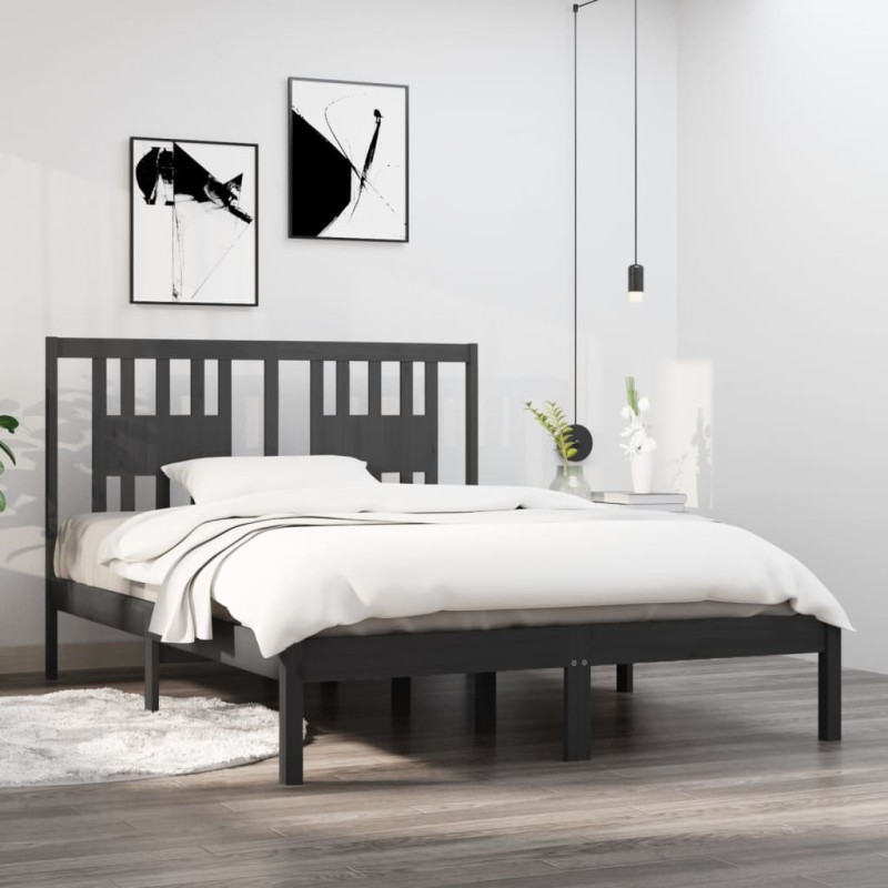 vidaXL Massivholzbett Grau 135x190 cm vidaXL Massivholzbett Grau 135x190 cm