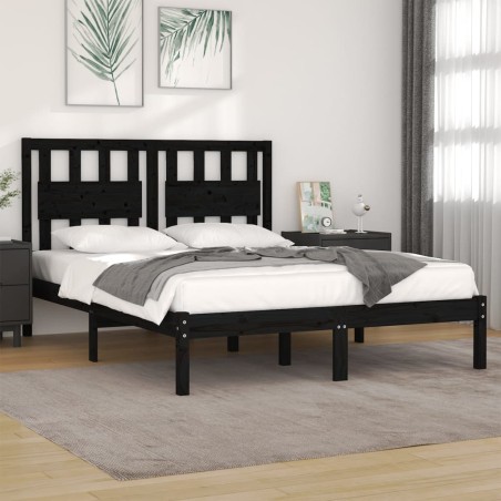 vidaXL Massivholzbett Schwarz Kiefer 140x190 cm