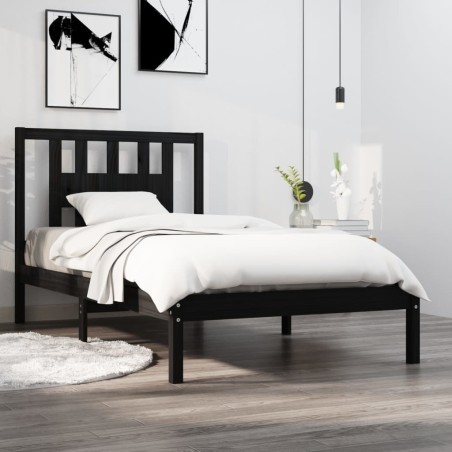 vidaXL Massivholzbett Schwarz Kiefer 90x200 cm